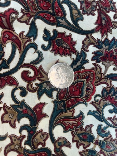 3/4 Yard Cotton Fabric Canterbury Manor Hoffman International Red Green Metallic - Picture 2 of 3