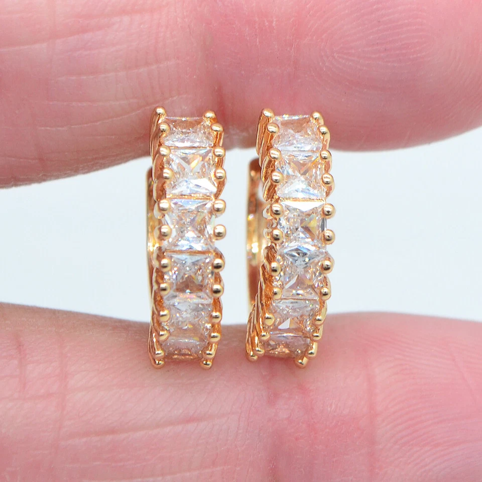 18K Yellow Gold Filled Women Multicolour Topaz Square Huggie Earrings Jewelry - Image 3 of 4