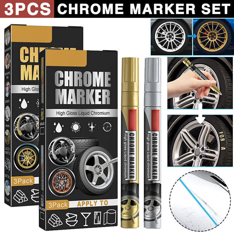 Bolígrafo de pintura metálico cromado líquido acabado espejo plata/dorado bolígrafos artísticos marcadores 3 piezas Foto 2 de 4