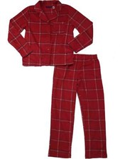 Womens Fuzzy Red  Gray Checker Plaid Print Pajamas Tartan Fleece Sleep Set