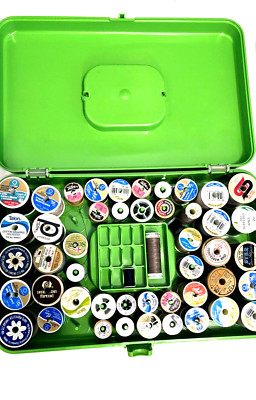 Vintage Lot Of 2 Sewing Thread Boxes And 75 Plus Spools Of Partially Used Thread