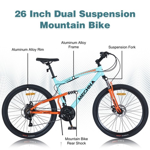ZUKKA 26 inch Mountain Bike 21-Speed Dual Suspension Aluminum Alloy Frame - Picture 33 of 39