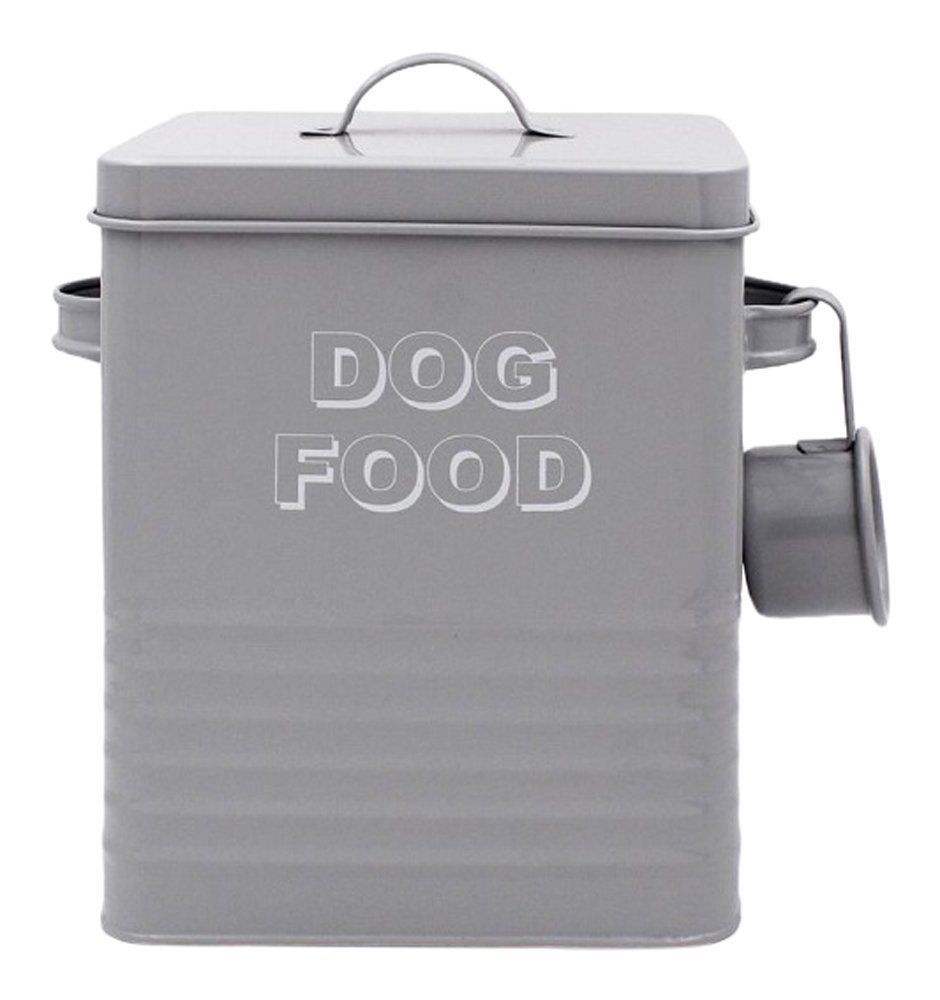 METAL DOG FOOD STORAGE LESSER & PAVEY HOME TIN WITH SCOOP AND LID CREAM