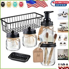 Complete 6-Piece Bathroom Set: Mason Jars  Metal Wire Basket Included
