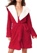 Victoria s Secret Red Cozy Hooded Plush Fleece Robe With Sherpa Size M/L
