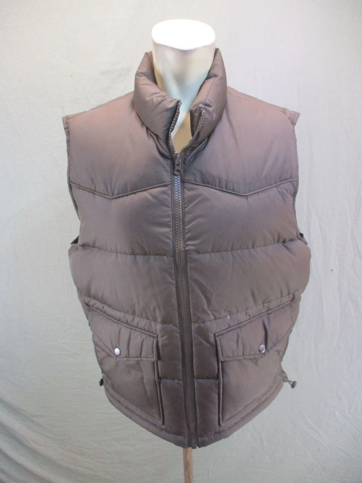 OLD NAVY Size M Mens Taupe Down Feather Full Zip Flap Pocket Insulated Vest 378