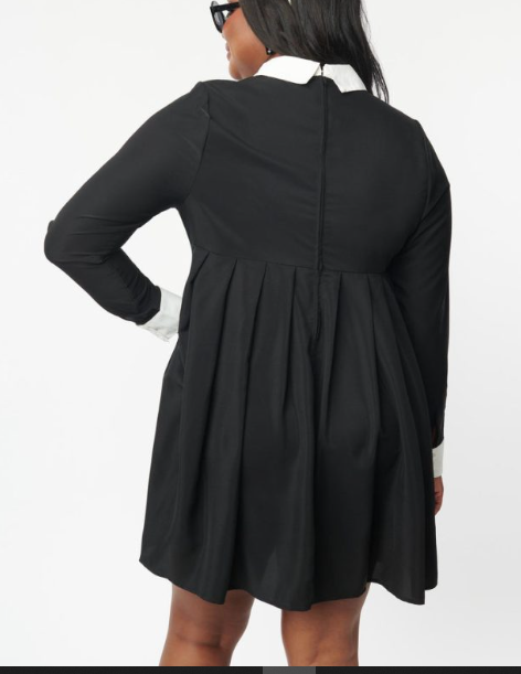 plus size black dress with white collar Black Velvet White Collar Dress Plus Size