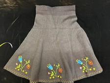 Vintage 1940's Hand Knitted Girls Brown Wool Embroidered Gored Skirt