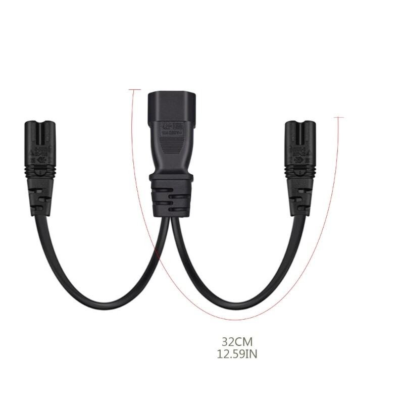 32cm IEC320 C14 to IEC320 C7+IEC320 C7 ACPower Extension Cable Adapter