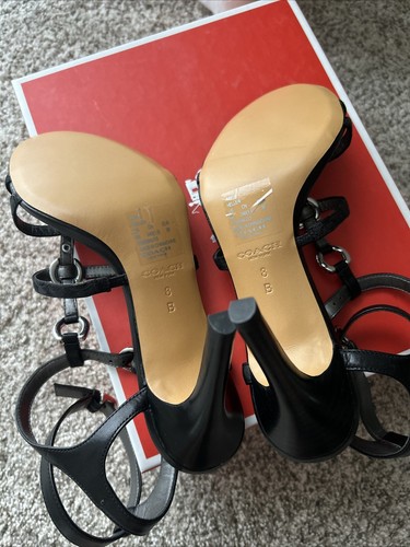 Coach Hellen Heels Black Open Toe Ankle Strap Sandals Sz 8 - Picture 8 of 11