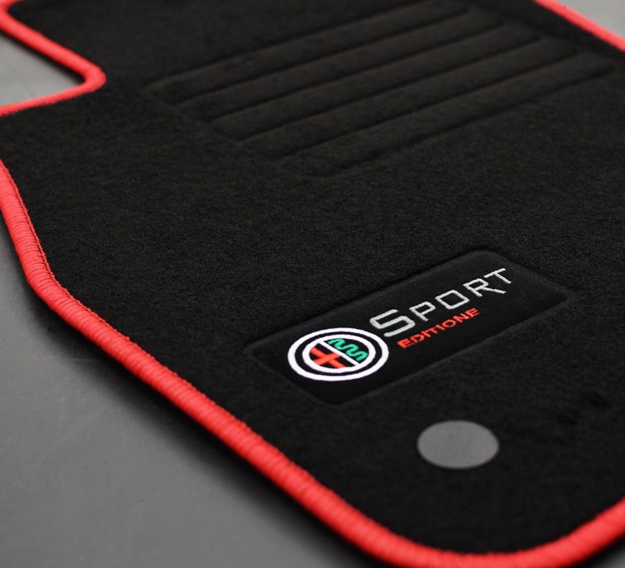 Tapis de sol Alfa Romeo Mito en velours premium sport brodé noir