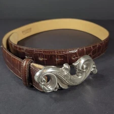 Brighton 36409 Brown Textured Ornate Silver Buckle Leather Belt Medium 31-33"