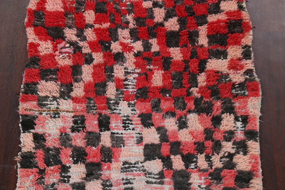 Antique Checked Moroccan Oriental Runner Rug Hand-knotted Modern Wool 3x9 Carpet - Image 4 of 4