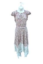 Knox Rose Pink Floral Handkerchief Hem Flutter Sleeve Midi Dress Size Small CUTE