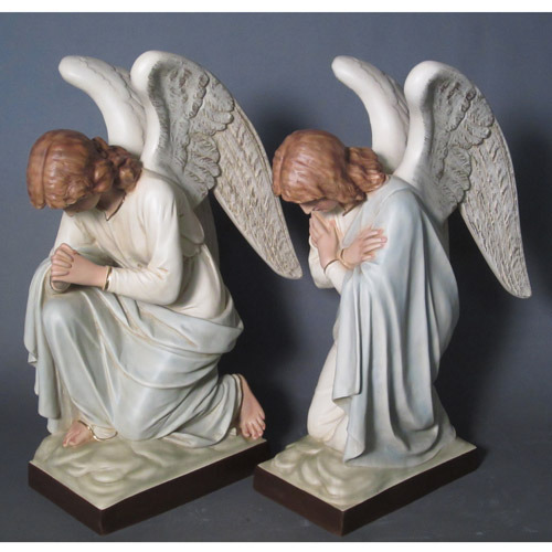Traditional 28" tall Pair of Hand Painted Adoring Angel Statues (Church