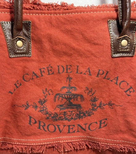 Myra Upcycled Canvas & Leather "LE CAFE DE LA PLACE PROVENCE" Tote Handbag - Picture 4 of 14