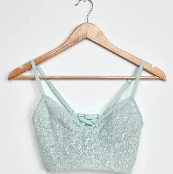 Sujetador largo Free People XS para mujer con cordones bordado floral azul claro Foto 3 de 4