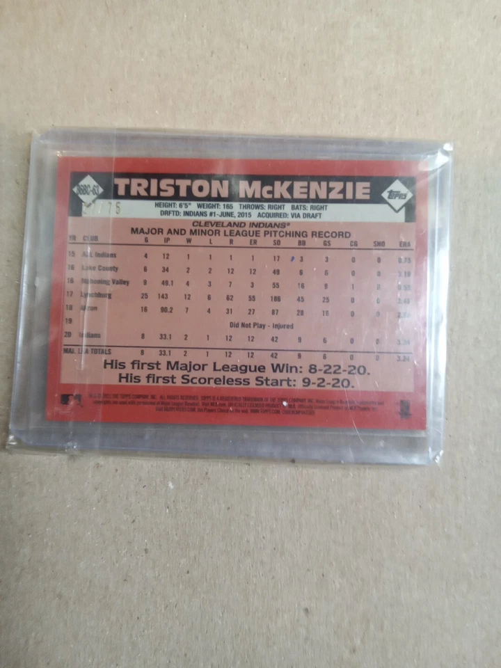 2021 Topps Chrome 1986 Design Mojo Purple Triston McKenzie RC /75 Cleveland - Image 2 of 2