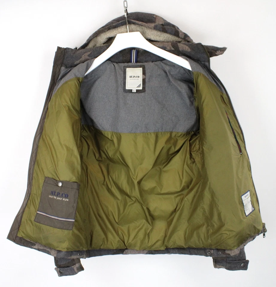 Chaqueta AT.P.CO Hombre Grande Acolchada Mezcla Lana Camuflaje Foto 4 de 4
