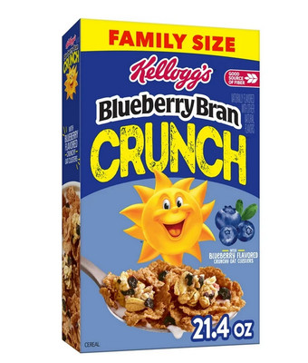 Kellogg's Blueberry Bran Crunch Breakfast Cereal, Family Breakfast, Fiber Cereal