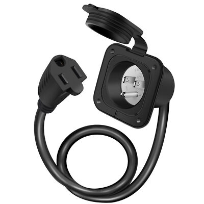 15Amp 125V AC Power Flanged Inlet Port Plug with 18'' Integrated Extension Cord