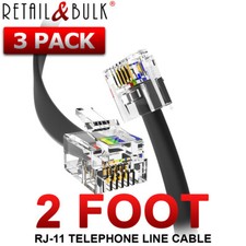  3 Pack  2 Foot Short Telephone Cable RJ11 6P4C 24 Inches Phone Line Cord