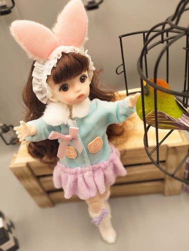 Cute Brunette Girl with Bunny Ears 30cm BJD Doll - Picture 10 of 13