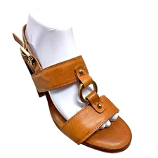 Tory Burch Fletcher Leather Block Heel Slingback Sandals Womens Size 10.5