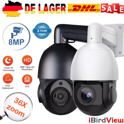 36X ZOOM 8MP Outdoor PTZ IP Speed Dome Camera Waterproof IR80m 2-Way Audio POE