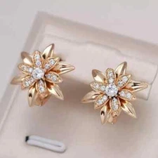 Fancy Flower Stud Earring 1.40Ct Round Cut Simulated Diamond 14kRose Gold Finish