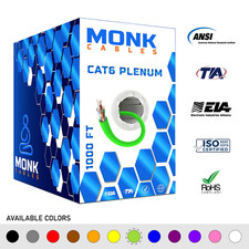 Cat6 Plenum 1000ft Cable Bulk CMP Internet Wire 23AWG 550MHz UTP Ethernet Green