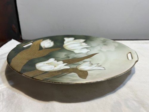 RS GERMANY Porcelain FLORAL TULIPS 10" HANDLED CAKE PLATE 1917-1945 - Picture 7 of 7