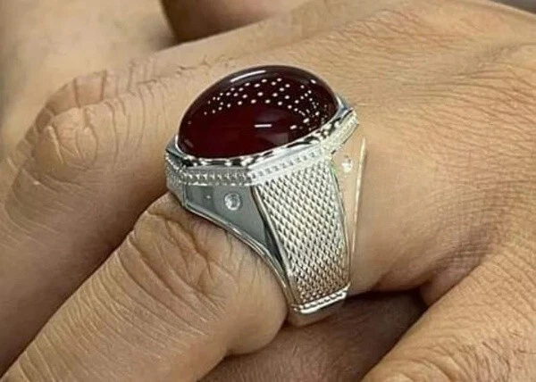 Anillo de ágata roja natural de plata de ley 925 anillo hecho a mano para hombre anillo islámico Foto 3 de 4