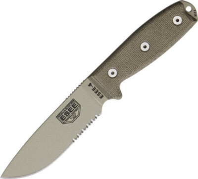ESEE Model 4 Part Serrated Knife ES-4SDT 9'' overall. 4 1/2'' desert tan textured