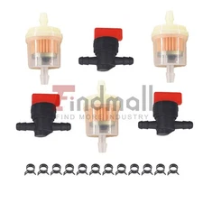In Line Fuel Gas Filter Shut Cut Off Valve Clamp 3Kit 1/4"  Mower Parts