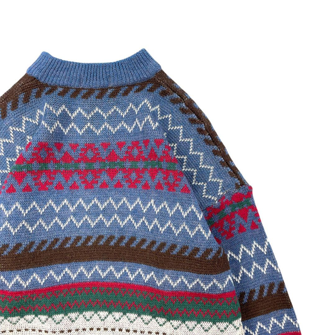 Christian Dior All-over Print Wool Knit Sweater Blue Men's