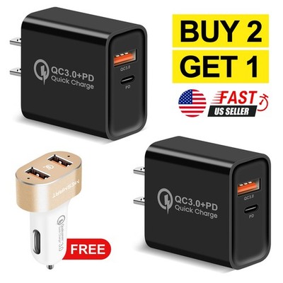 For iPhone 16 Pro Max 17 Plus US PD QC3.0 Fast USB+Type C Wall Charger Adapter