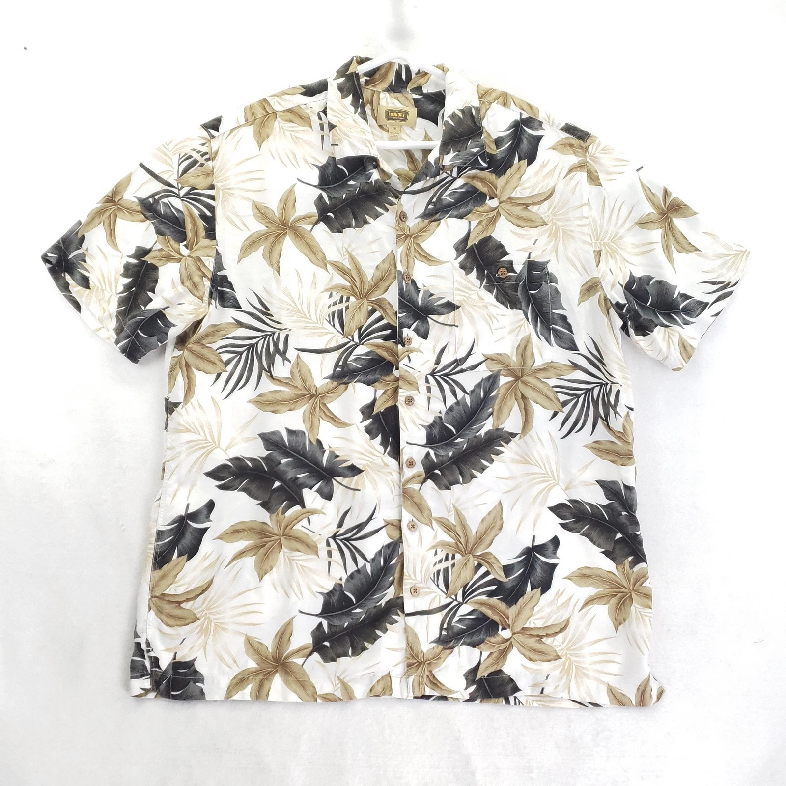 The Foundry Supply Co Shirt Mens XLT White Tropical Floral Hawaiian Casual
