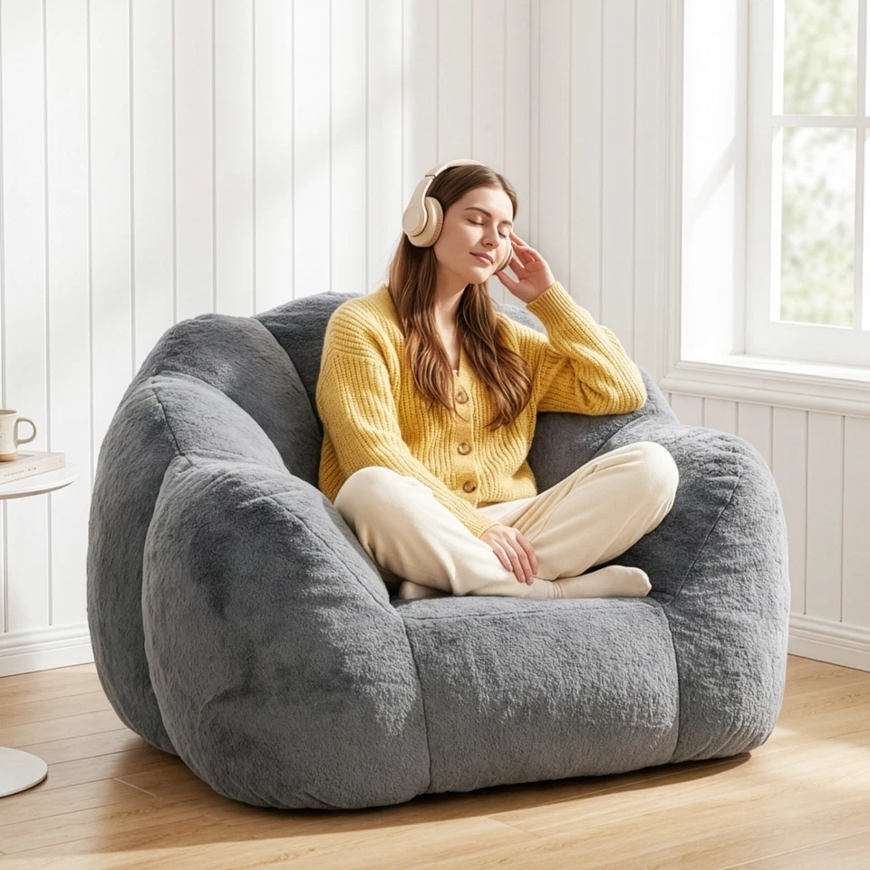 Floral Shaped Bean Bag Chair with Filling, Giant Faux Fur Bean Bag Sofa - Image 1 of 1