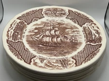 Alfred Meakin Fair Winds Friendship of Salem 6 Dinner Plates Brown 10 1/2”