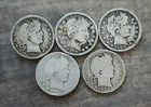 Barber Quarters, 90% Silver, Lot of 5, 1896, 1897-O, 1900, 1909-D, 1916-D