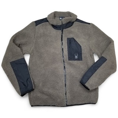 Spyder Jacket Mens Medium Sherpa Militant Brown Tan Fleece Full Zip Outdoor New