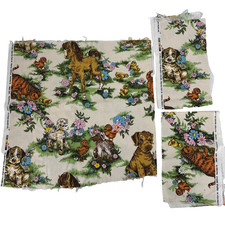 Vintage 1970's Baby Farm Animals Fabric Cottage Core 24 x48 Bonus Strips USA