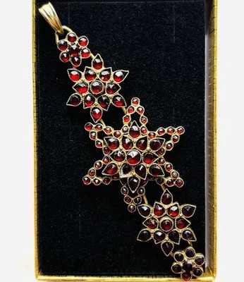 Antique Bohemian Tombac Fringe Drop Garnet Pendant Necklace - Germany