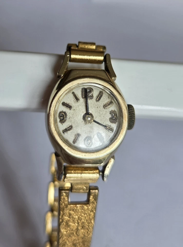 Damen Armbanduhr/Cocktailuhr 585er Gelbgold mit Gold Double Armband 60er Jahre - Bild 1 von 4