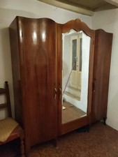 Armadio 3 ante vintage anni '40 in noce e specchio