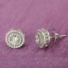 2 Ct Round Cut Lab Created Diamond 14K White Gold Plated Cluster Stud Earrings