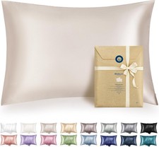 Satin Pillowcase W/ Zipper Similar to Silk Pillow Cases 2 Pack Beige Standard