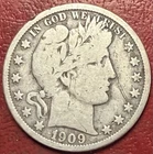 1909-O Barber Silver Half Dollar. Free Shipping
