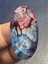 KU90202 42x22x7mm Colorful Fire Dragon Veins Agate Oval Pendant Bead